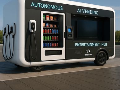 Mobile Power Sharing™ hub with EV charging ports, vending systems, and emergency operations.
