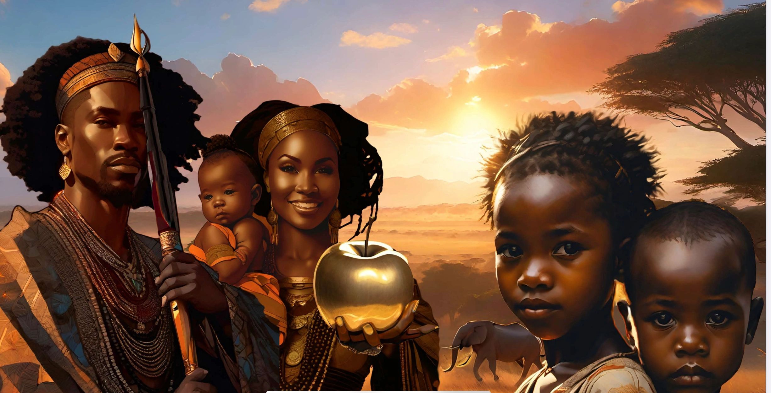 AI generated collage composition of African family. Request