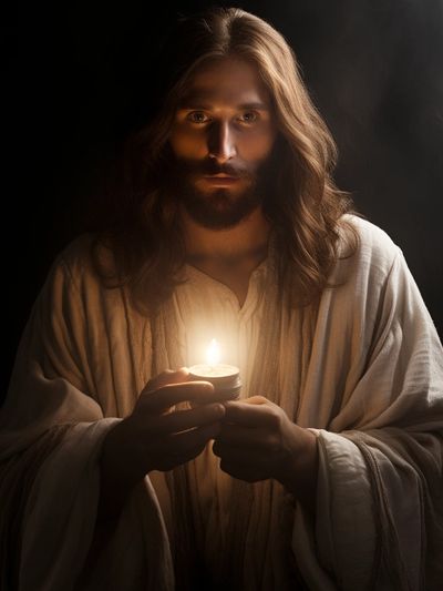 Jesus holding a candle