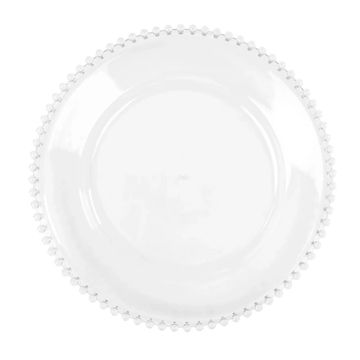 Decorative charger plate in the style clear with pearled edge. 