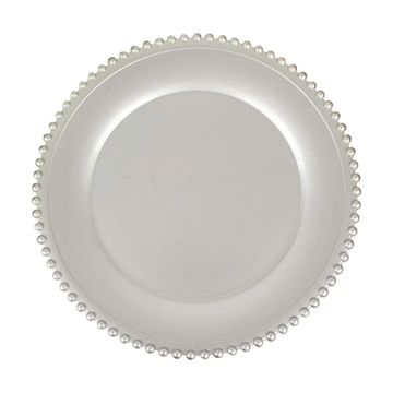 Decorative charger plate in the style silver with silver beaded edge. 