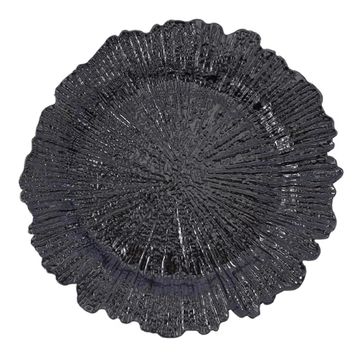 Black decorative charger plate, reef style. 