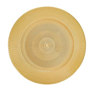 Decorative charger plate embossed with  gold chain style. 