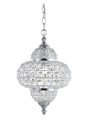 Round chandelier with crystals, pendant with unique shape. 
