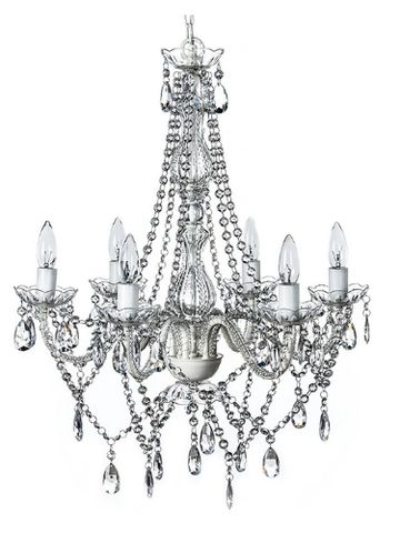 Chandelier for ceiling decor with various crystals. 