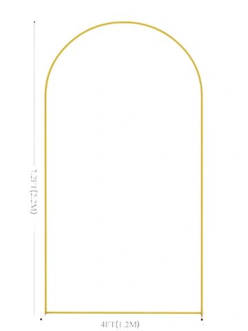 Large gold arch, depicting  4 foot width by 7.2 foot height.