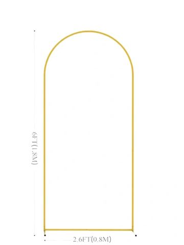Medium gold arch, depicting  2.6 foot width by 6 foot height.