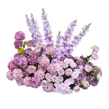 Artificial flowers in shades of purple. 