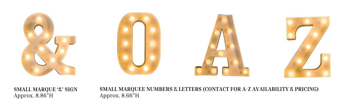Small marque numbers, letters and & sign approximately 8.86" for rent upon availability.