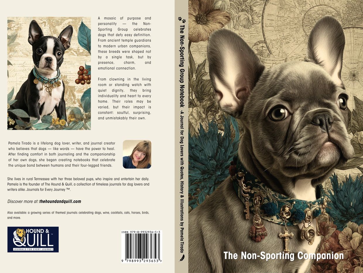 the Non Sporting Companion Vintage Journal featuring french bulldog on cover back cover is a Boston