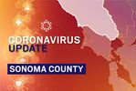 Red tinted map of the North Bay Area with the text "Coronavirus Update: Sonoma County"