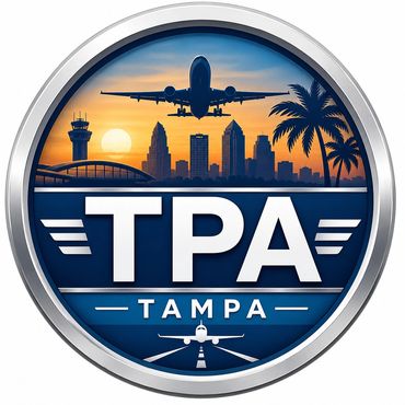 TPA Tampa airport logo with plane and cityscape.