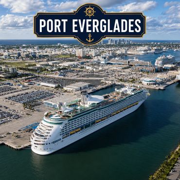 A large cruise ship docked at Port Everglades.