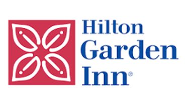 Hilton Garden Inn logo with red floral design.