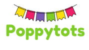 Colorful banner above green text reading 'Poppytots'.