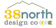 Logo for 38 North Design Co with mountain outline and arrows.
