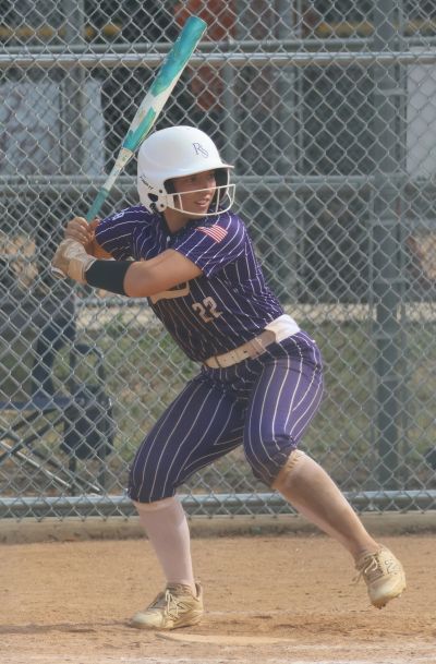 Baseball player in a batting stance ready to swing.
