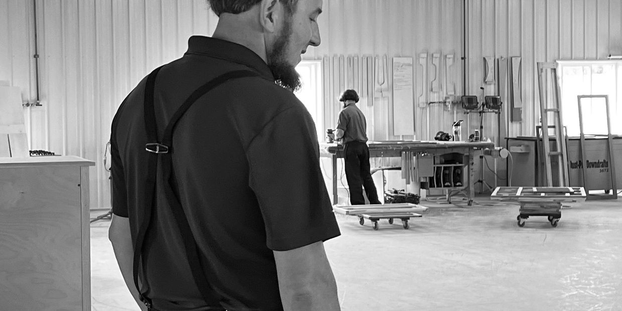 One of our Amish craftsmen at work.