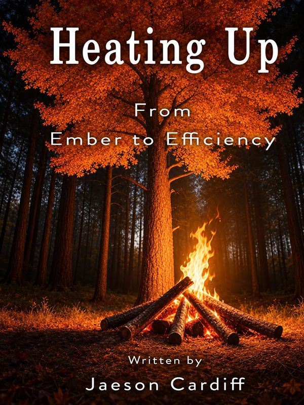 Campfire glowing under an autumn tree with book title and author.