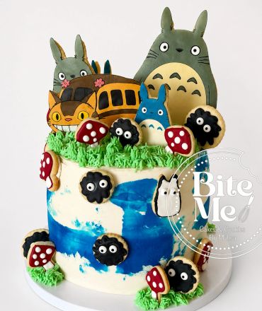 Studio Ghibli-themed cake with Totoro characters.