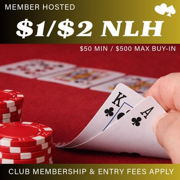 Poker game promotion for $1/$2 No-Limit Hold'em with buy-in limits.