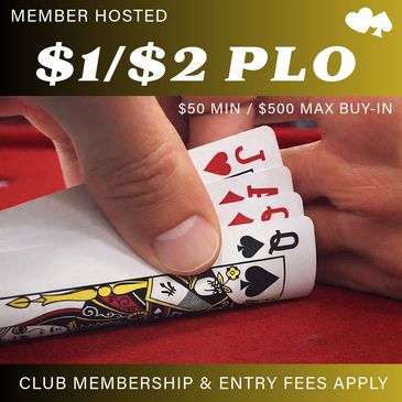 Poker event advertisement for $1/$2 PLO with buy-in limits.