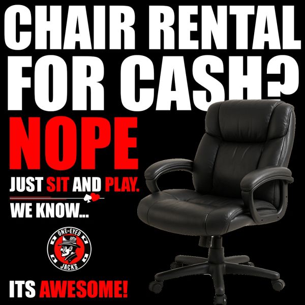 Promoting chair rental with a playful, confident message and image of a black leather office chair.