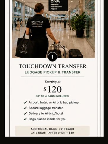 Luggage pickup and transfer service at Nashville International Airport.