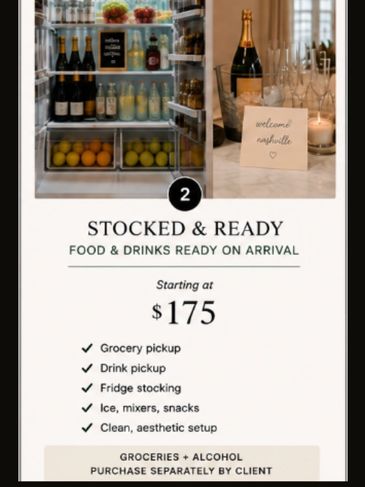 Service offering grocery and drink stocking for events starting at $175.