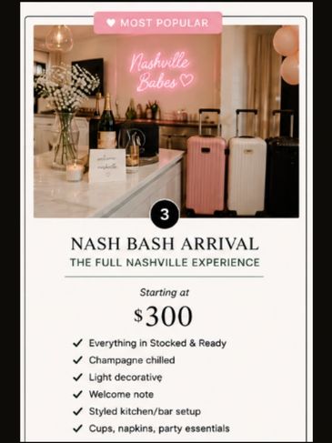 Nash Bash Arrival party package starting at $300.
