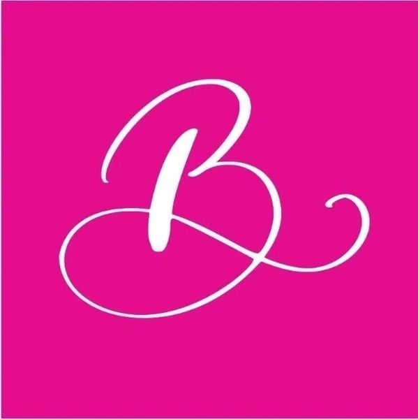 Elegant white cursive letter B on a bright pink background.