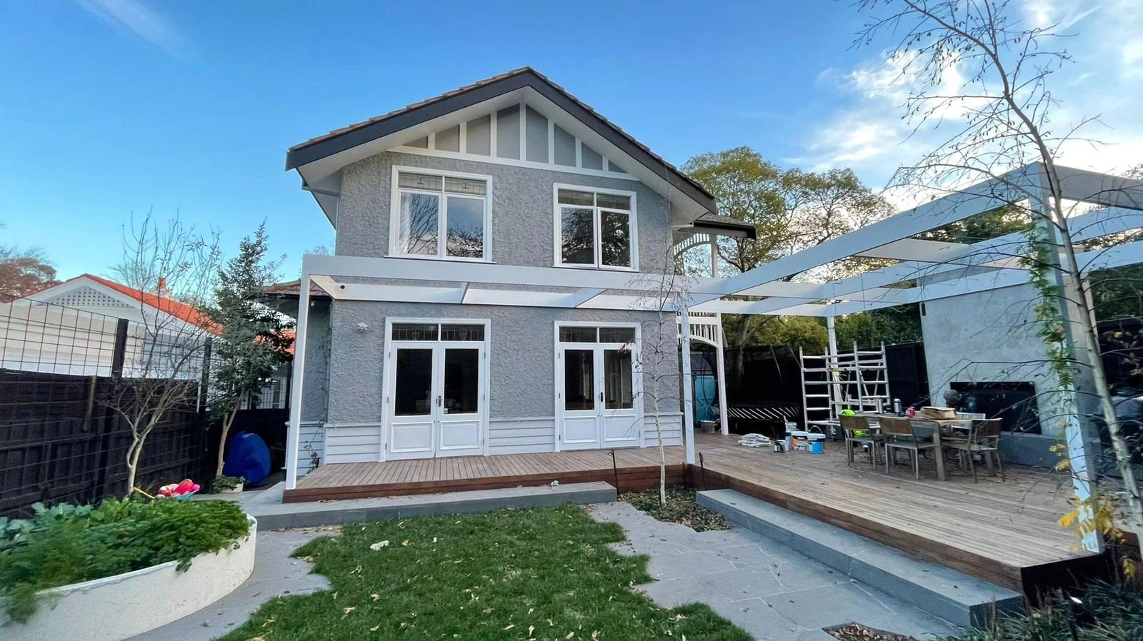 Exterior Painting: Rendered brick