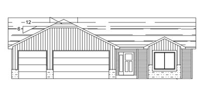 Blueprint front elevation of a house with garage and porch.