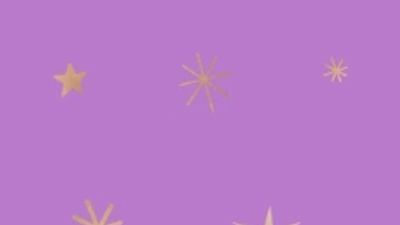 White angel wings and halo on a purple background with stars.