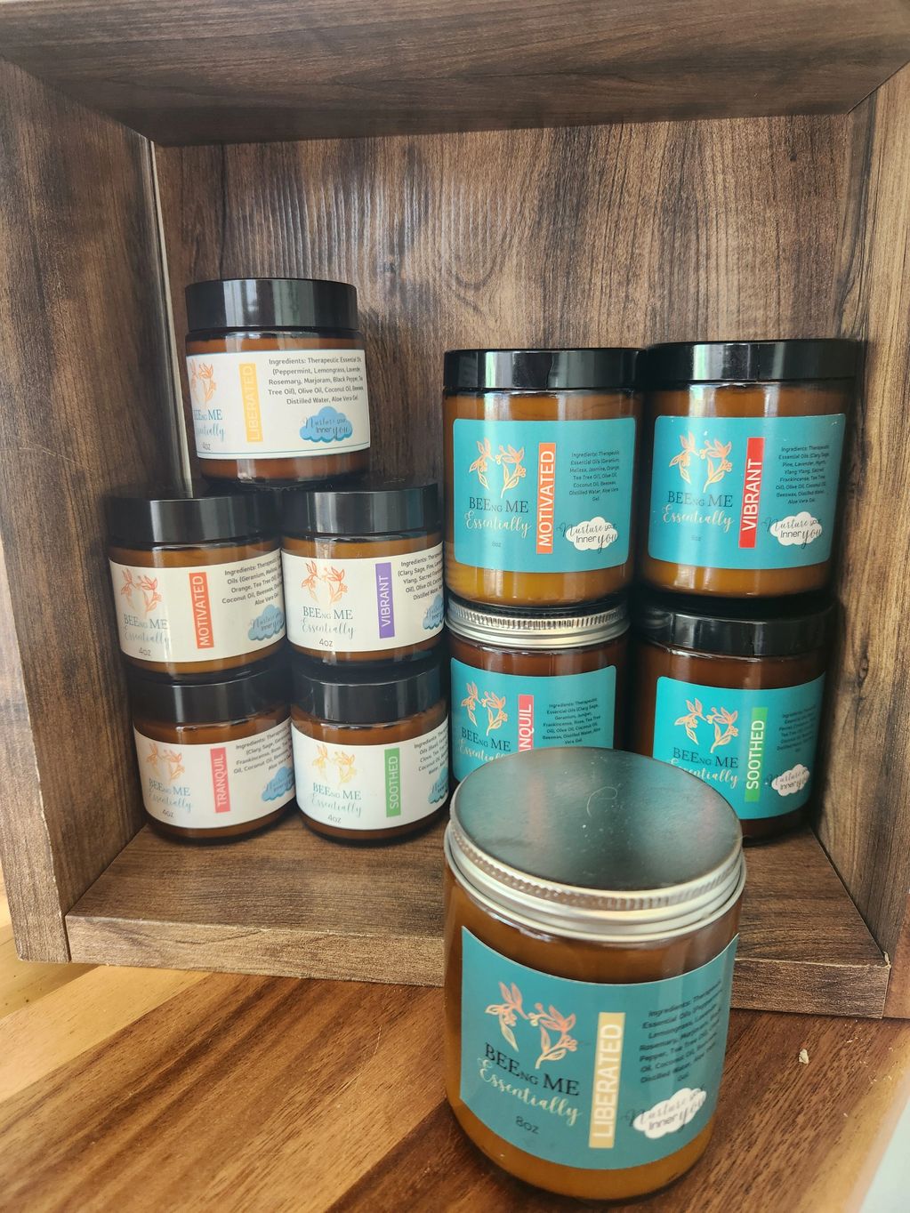 My 5 blends of all-natural beeswax based hand & body lotions, each formulated with TG essential oils