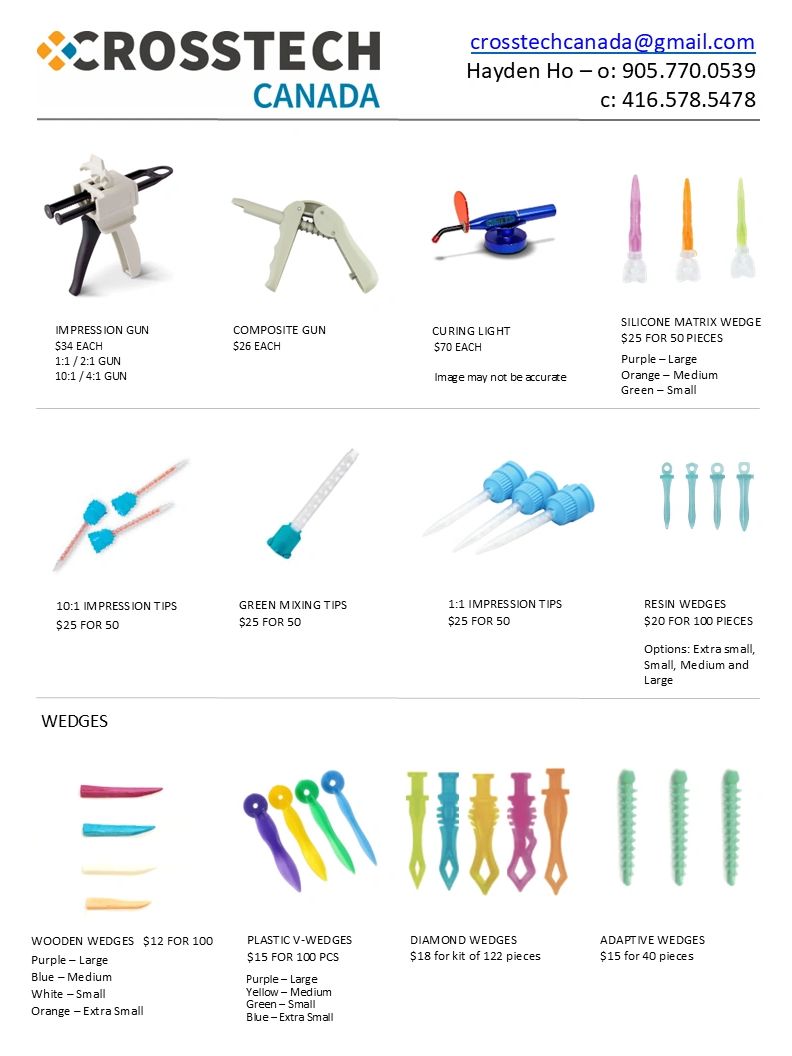 Dental tools and wedges with prices from Crosstech Canada.