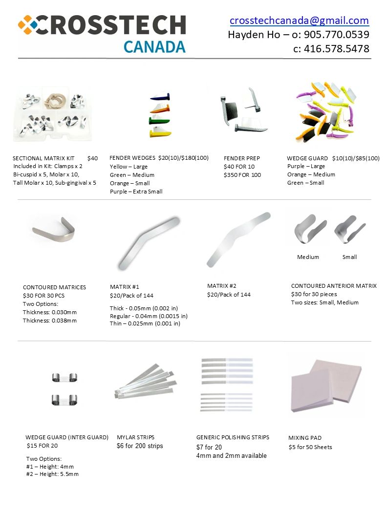 Dental matrix and wedge supplies with prices from Crosstech Canada.