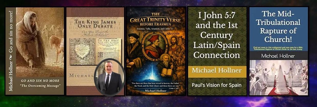Five book covers by Michael Hollner on religious themes and biblical discussions.