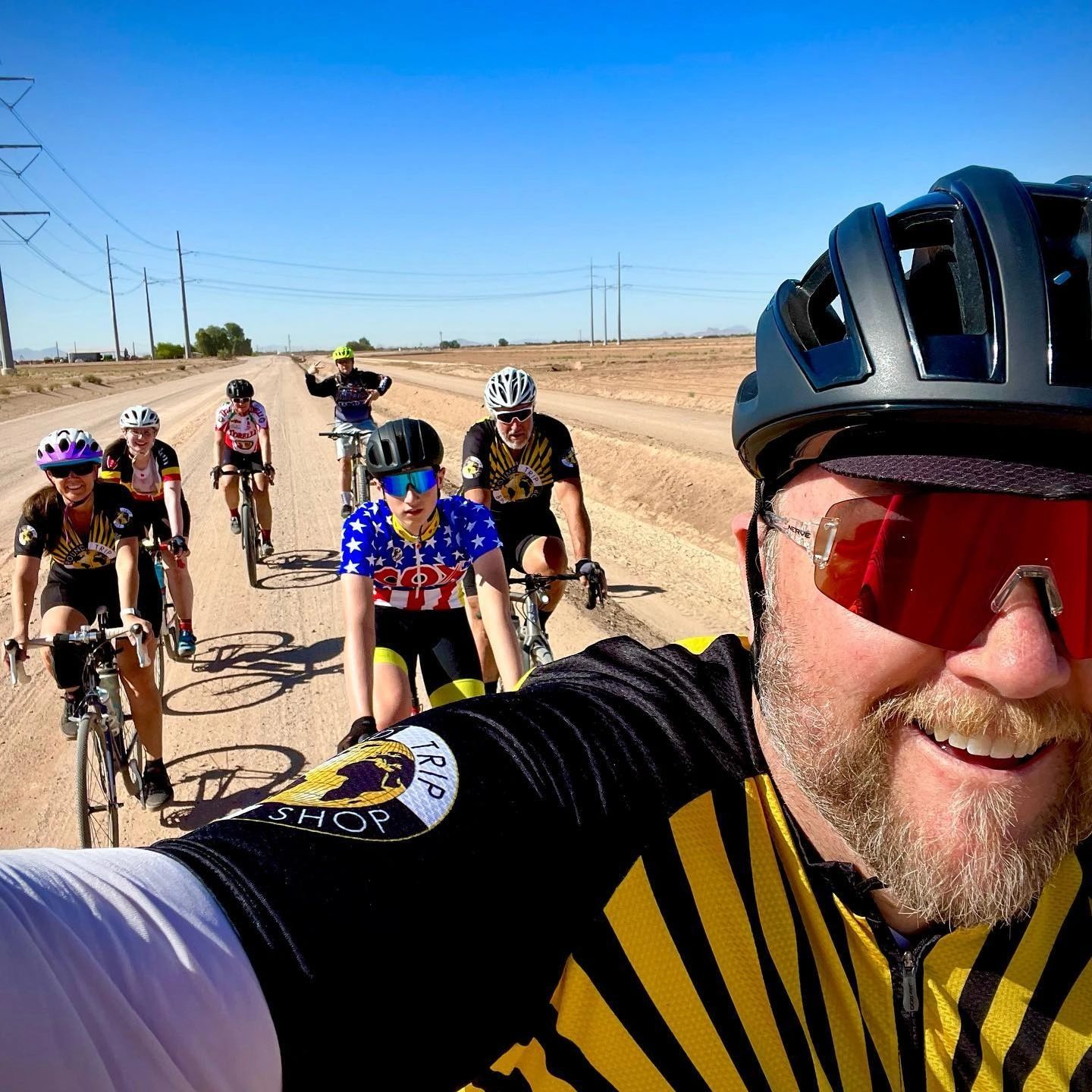 Round Trip Bike Shop 2nd Saturday Group Gravel Ride on dirt roads and canal banks of Casa Grande. 