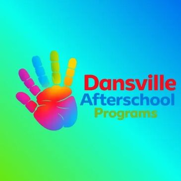 Colorful handprint logo for Dansville Afterschool Programs on a blue background.