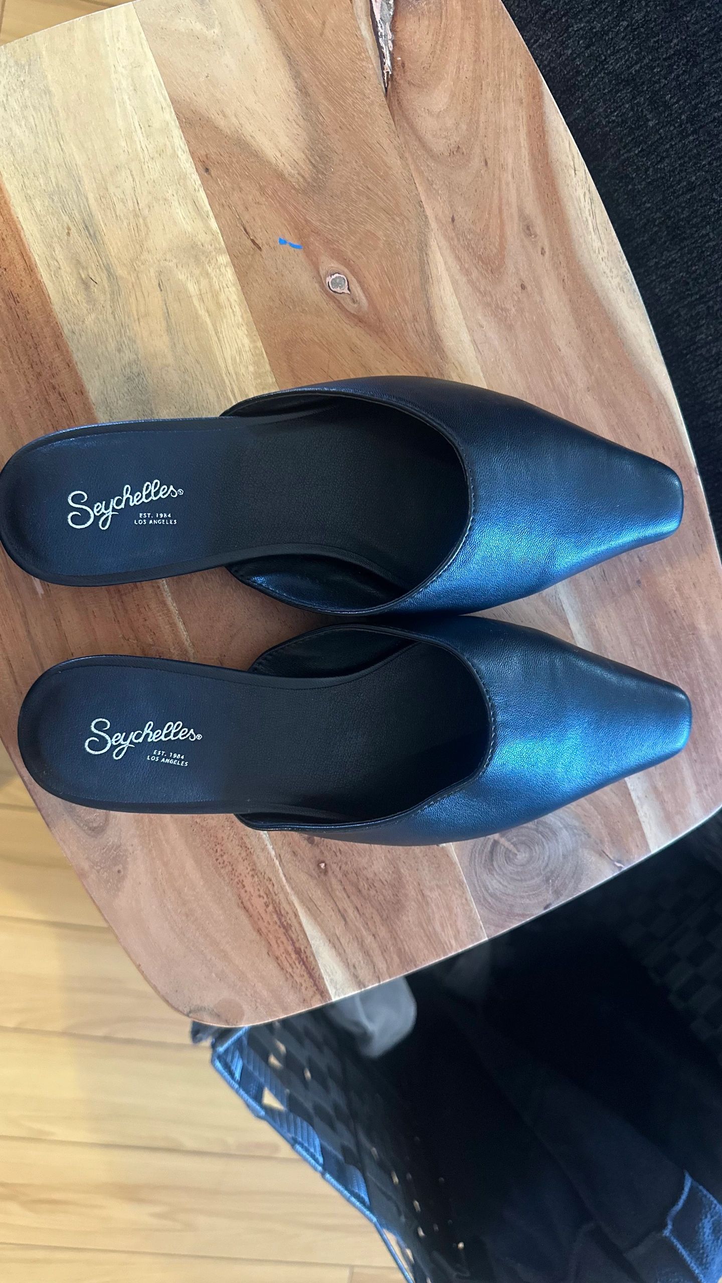 Seychelles black leather mules