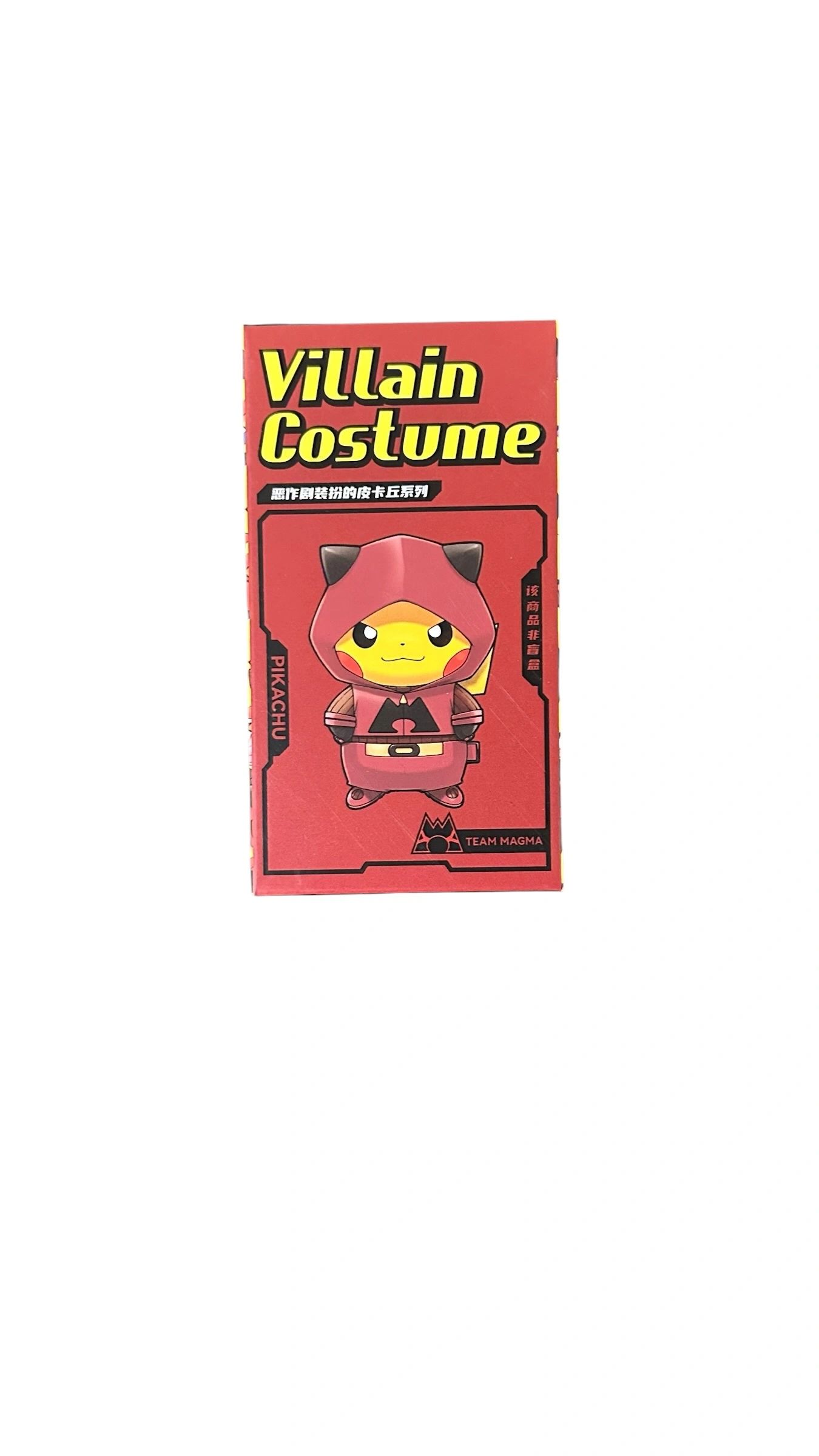 Pikachu figure dressed in a Team Magma costume from the Villain Costume series