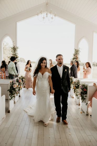 Bride and groom in a wedding chapel