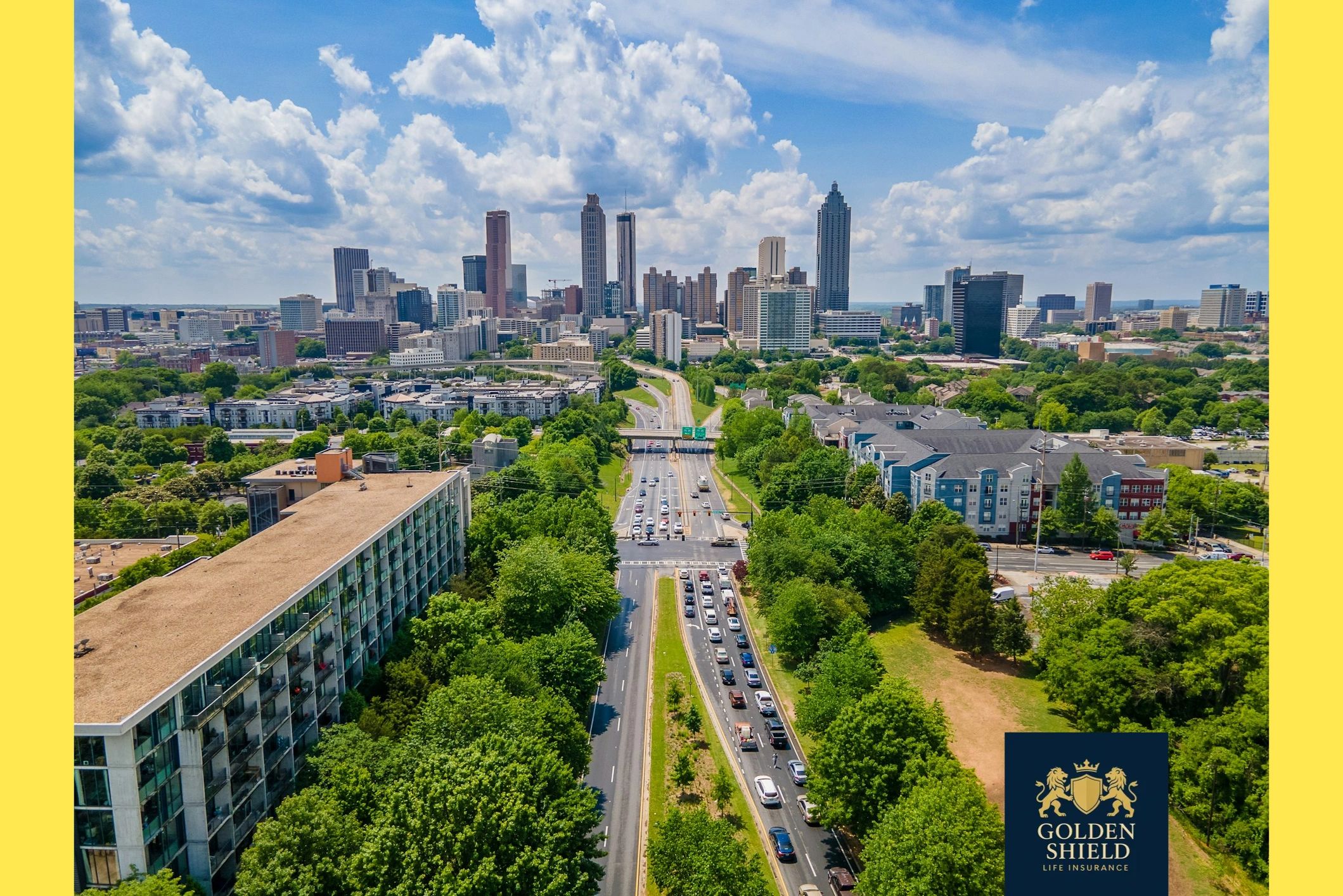 Atlanta Skyline with Golden Shield Life Insurance: 678-884-4653
