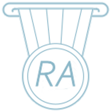 icono azul medalla con letras RA