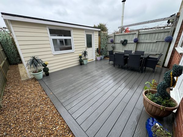 Garden transformation Isle of Wight 
Bespoke garden build summer house with decking. 
Cladding 