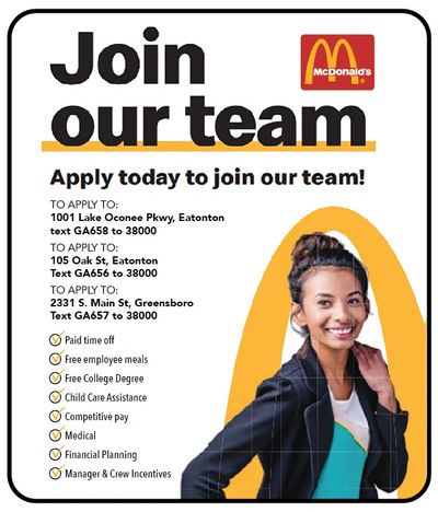 McDonalds Hiring Lake Oconee

Apply and join our team! 