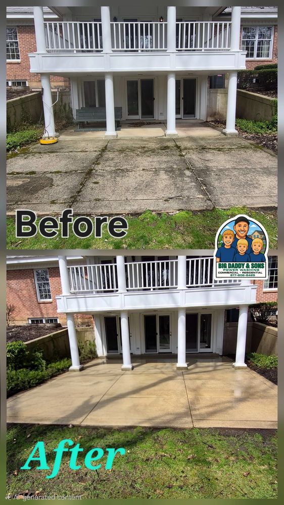 Before and after of concrete cleaning.