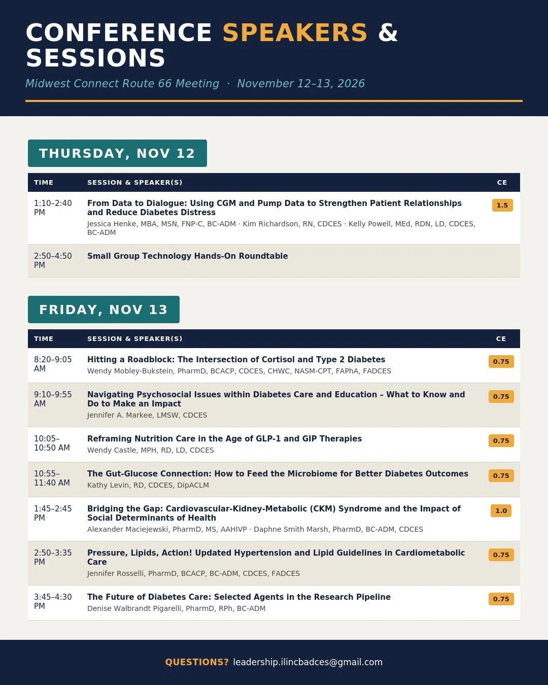 Conference schedule for Midwest Connect Route 66 Meeting, Nov 12-13, 2026.
