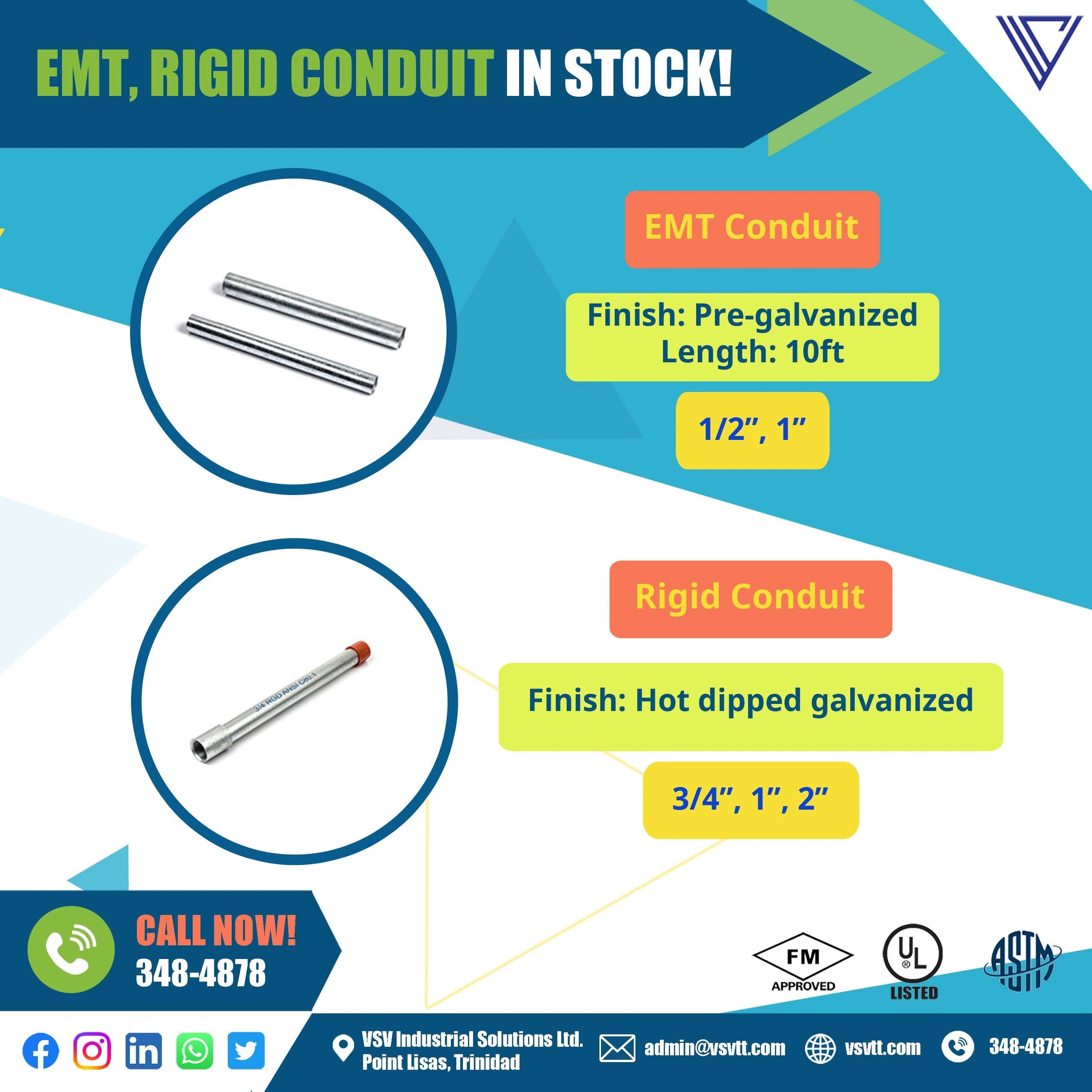EMT and Rigid Conduit in Stock